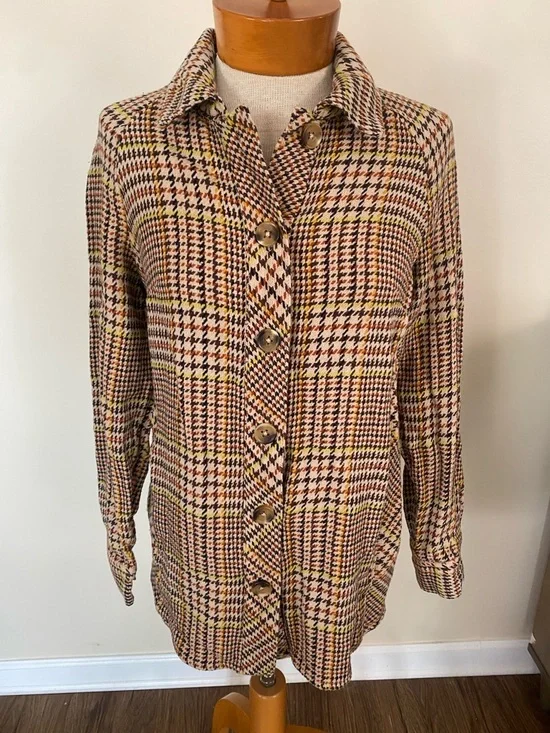 CAbi Yorkshire shacket jacket tan houndstooth cotton size S - Picture 4 of 13